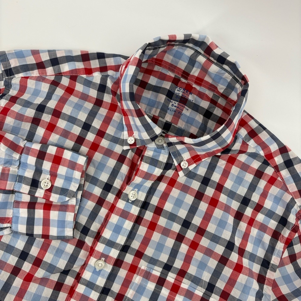 J.Crew Men's Small Slim Fit Red & Blue Checkered Shirt Long Sleeve Button Down